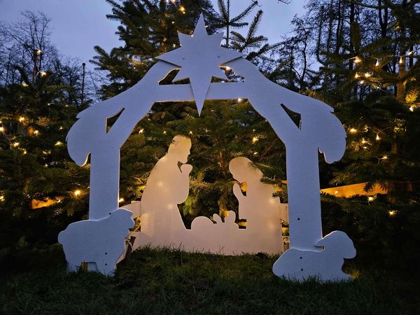 Lichterglanz im Bad Driburger Stadtpark Blick auf die beleuchtete Krippe inmitten des Stadtparkes in Bad Driburg.